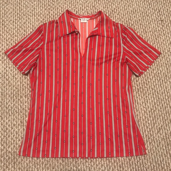 VTG 70s Mardi Modes red black white retro bowling shirt graphic geometric print - Picture 2 of 8